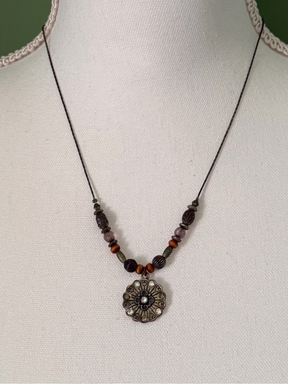 Vintage Lia Sophia Brass and Pewter Tone Boho Pendant Necklace